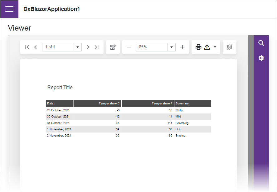 Blazor Reporting Getting Started result