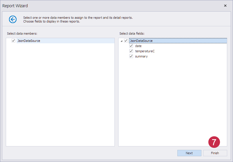 Blazor Report Wizard — Select JSON Data Members
