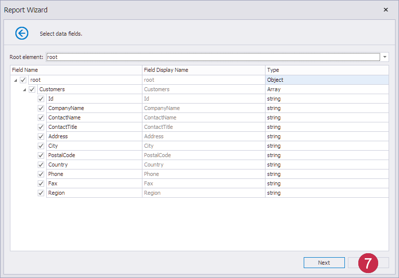 Blazor Report Wizard — Select JSON Root