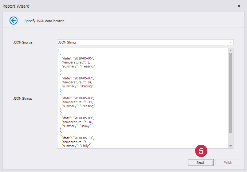 Blazor Report Wizard — Specify JSON String