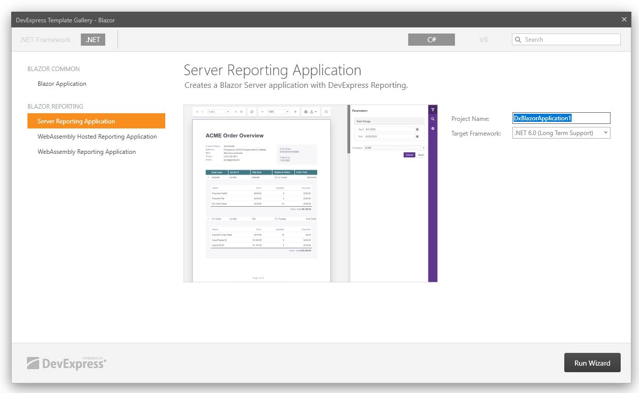 Select Reporting Server Application