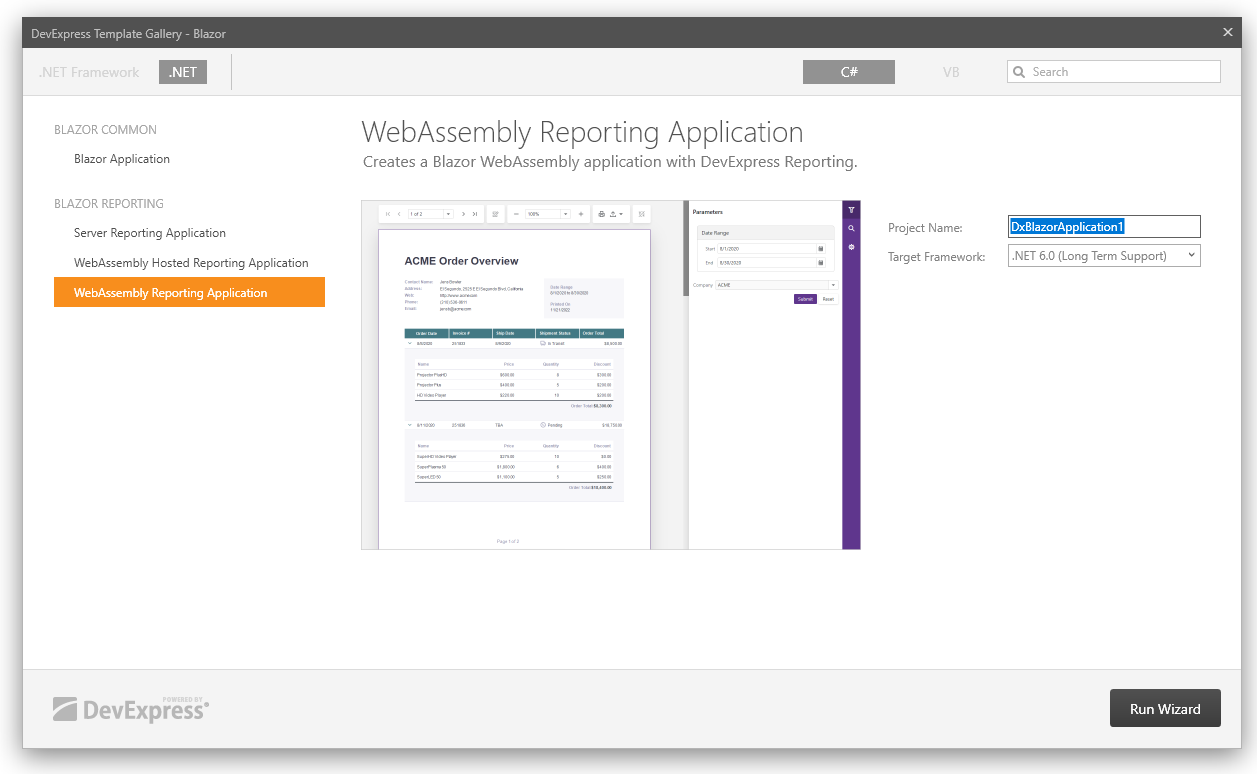 Select Reporting WebAssembly Hosted Application