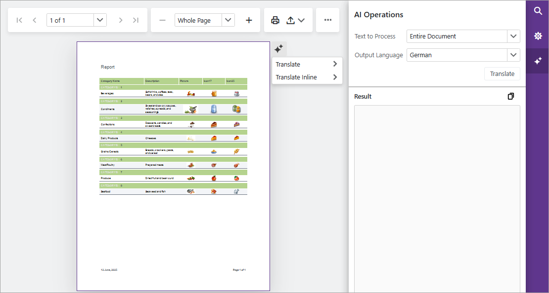 Blazor Report Viewer -- AI-powered Translation Functionality