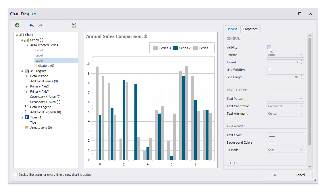 Hide the bar labels. Select the **Label** node and switch to the **Options** tab. Disable the **Visibility** property.