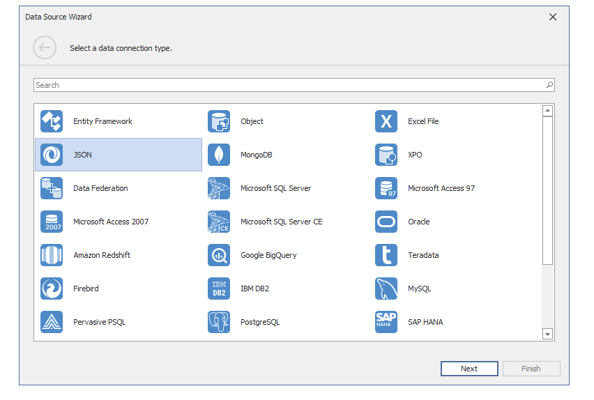 Select **JSON** and click **Next**.