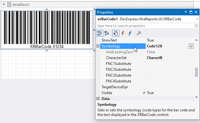 Specify the Symbology for the Barcode