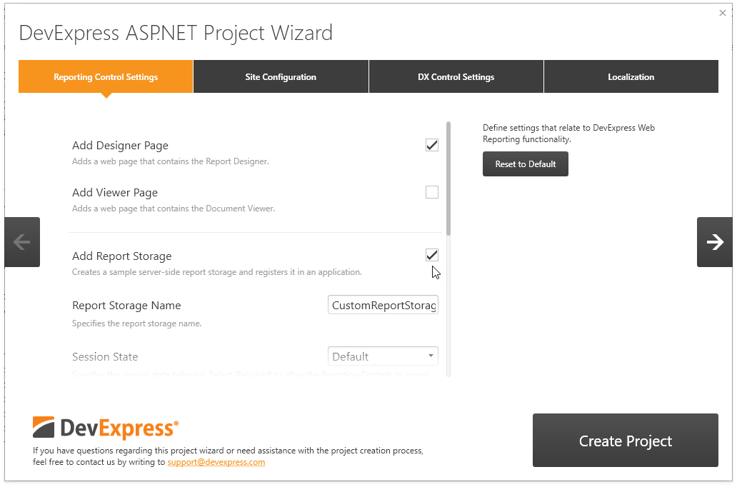 Reporting Project Wizard