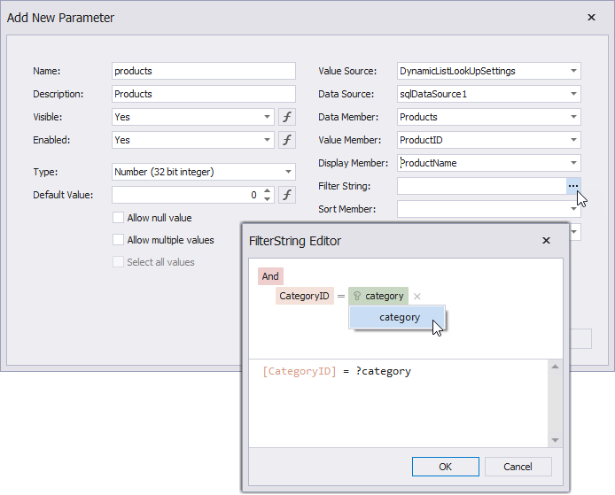 Create products parameter