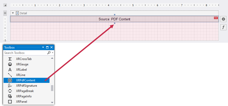 Drop the XRPdfContent Control Onto the Detail Band