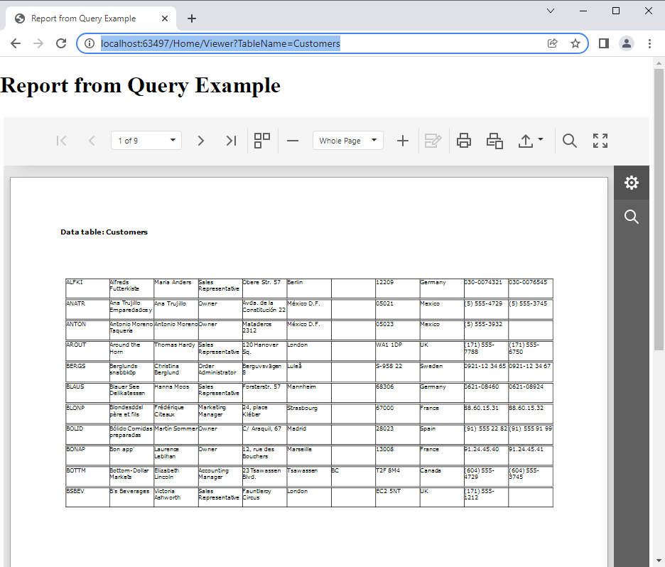 Table Report with Parametrized SQL Query
