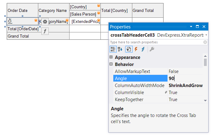 |Cross Tab Cell Angle Property