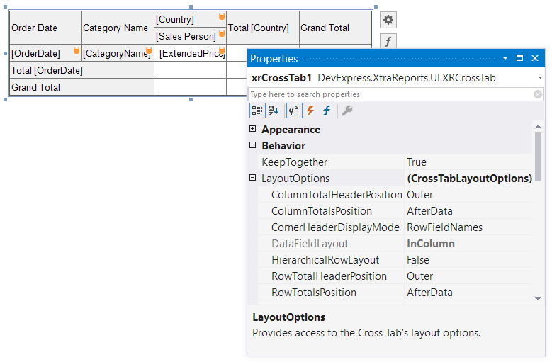 Cross Tab Layout Options