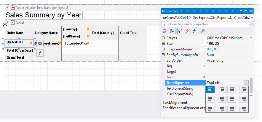 Set OrderDate Text Alignment