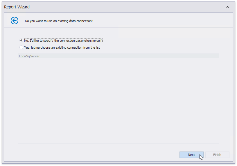 **3.2. Select 'No, I'd like to specify the connection parameters myself'**