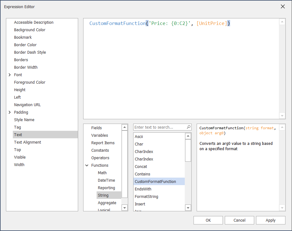 Custom Function in Expression Editor for WinForms