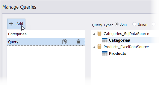 Manage Queries dialog - add new query