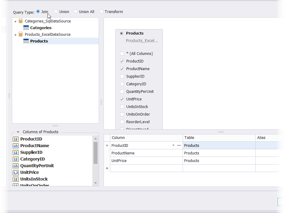 Manage Queries dialog - configure data fields