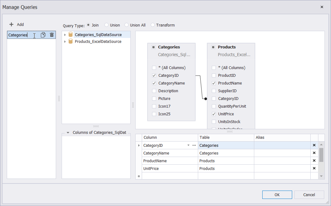 Manage Queries dialog (Data Federation)