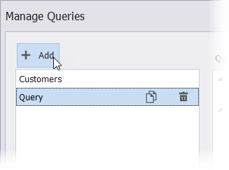 Manage Queries dialog - add new query