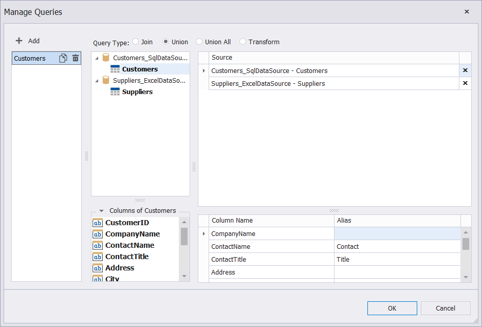 Manage Queries dialog (Data Federation)