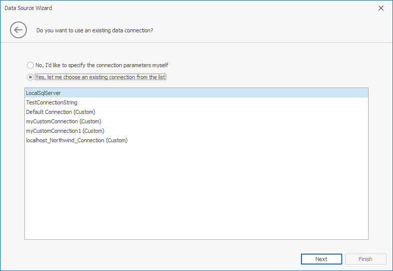 Data Source Wizard Custom Connections