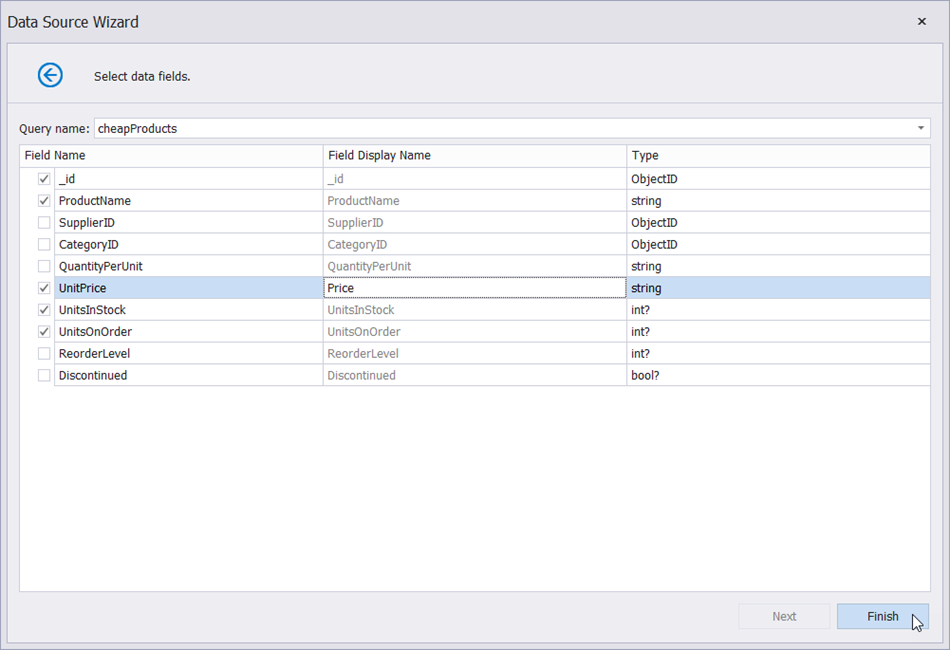 Select data fields