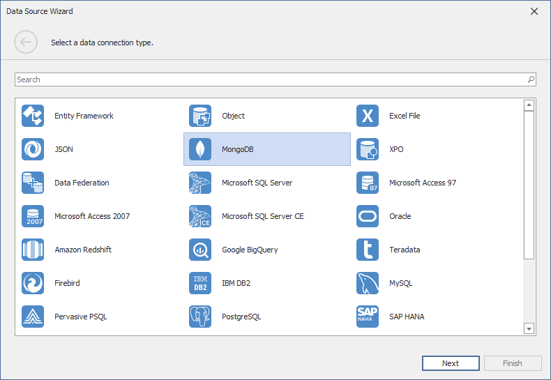 Select the MongoDB Data Source