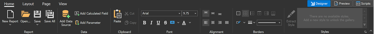 Toolbar in the Office 2019 Black theme