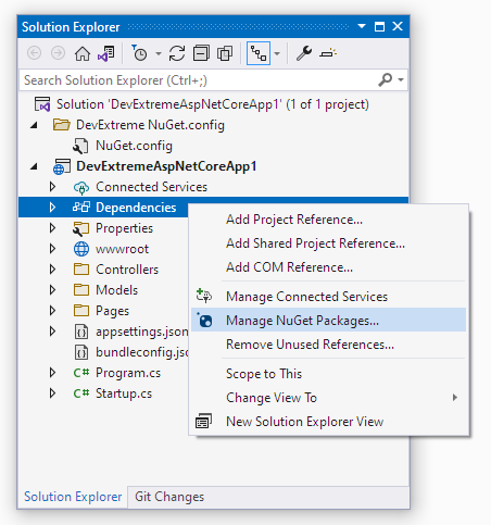 devextreme-context-menu-manage-nuget-packages