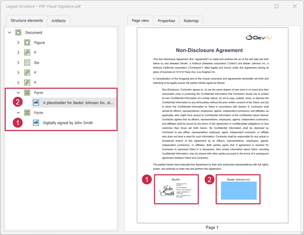 Signatures in PDF tag tree