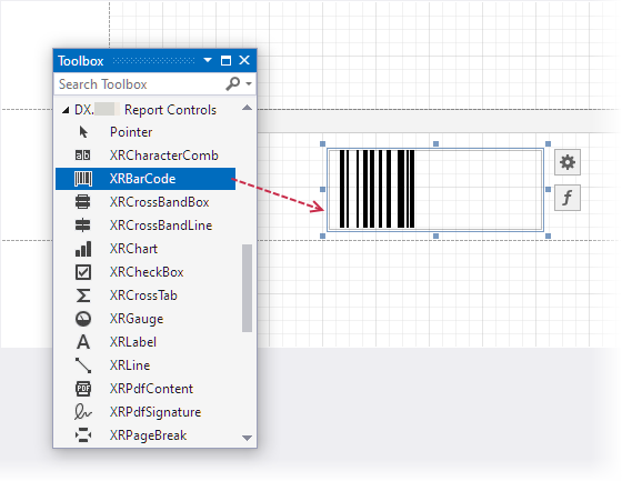 Drag and drop the XRBarCode item