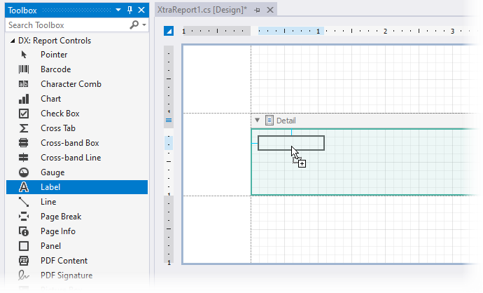 Drop a control from a Toolbox onto a report band