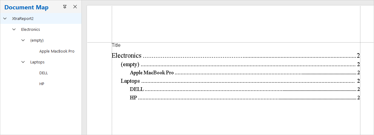 Document map with empty bookmark text