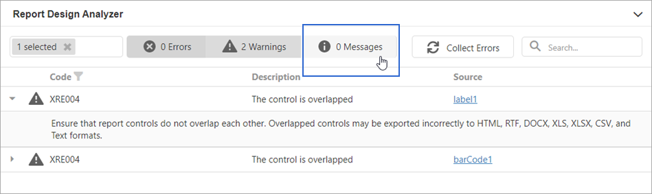 Enable/Disable messages of some error type