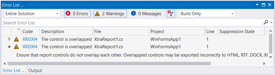 Error List Panel