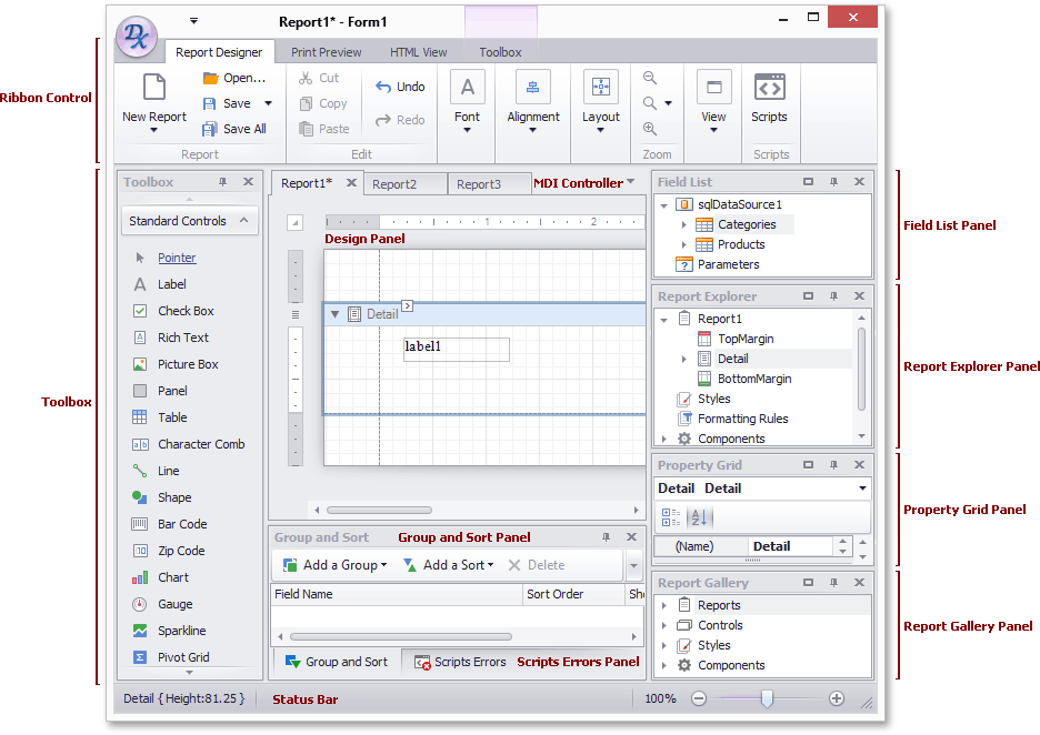 end-user-report-designer-elements-ribbon-interface-windows-forms