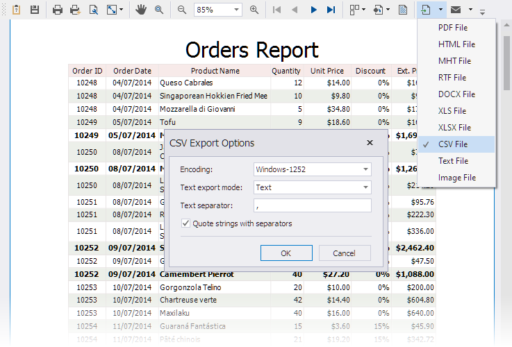 Export To Csv Net Reporting Tools Devexpress Documentation 7949