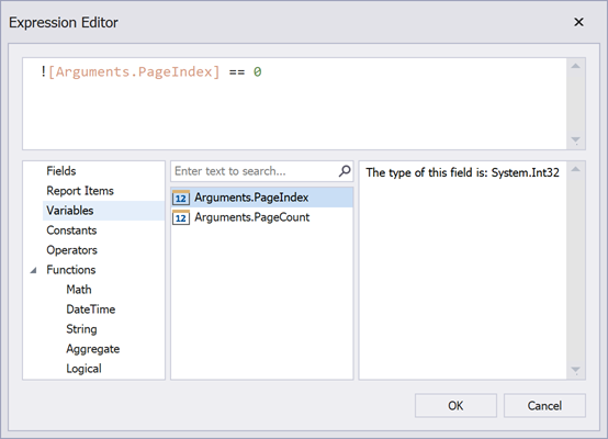 Expression Editor for the PrintOnPage event