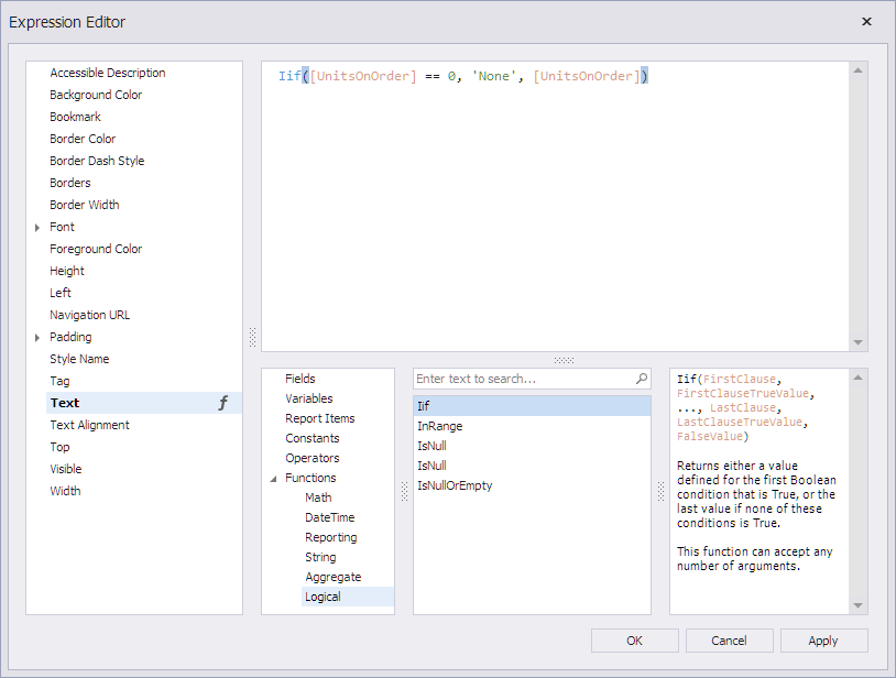 Expression Editor Label text IIF