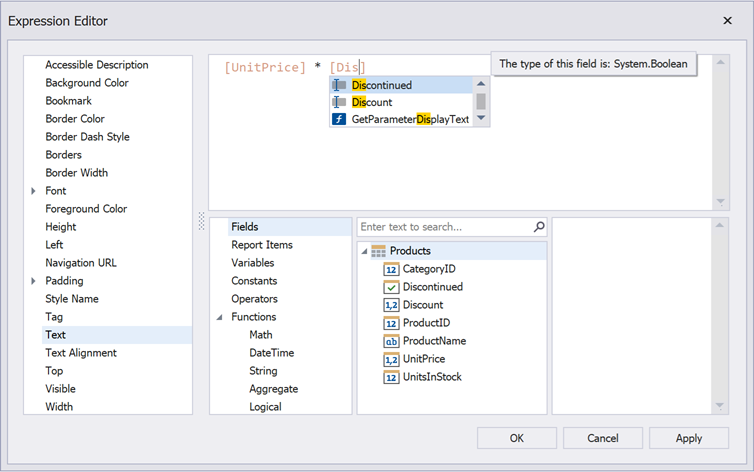 Intellisense in the Expression Editor