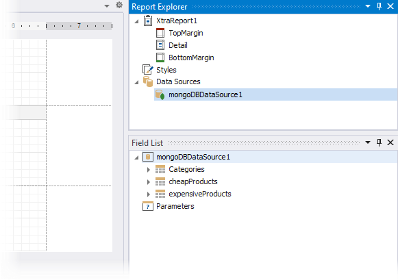 MongoDB data source in the Field List and Report Explorer