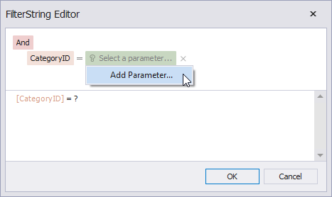 Create a parameter from the Filter String editor