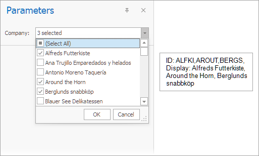 Parameter Editor and the expression calculation result