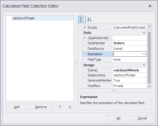 Calculated Field Collection Editor