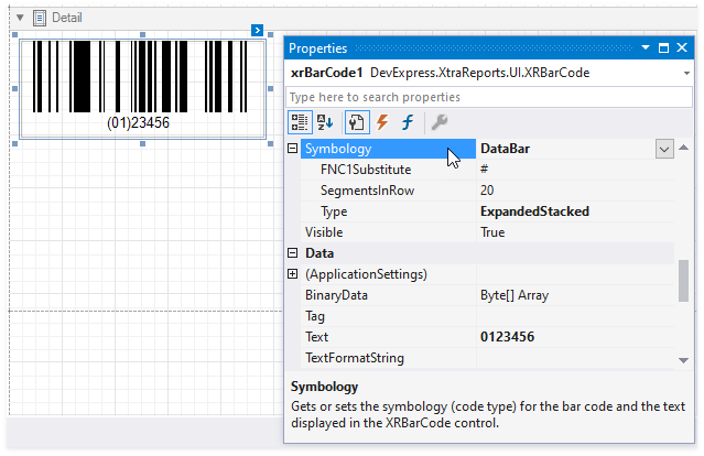 Specify the Symbology for the Barcode