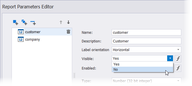 Hide a parameter from the Parameters panel