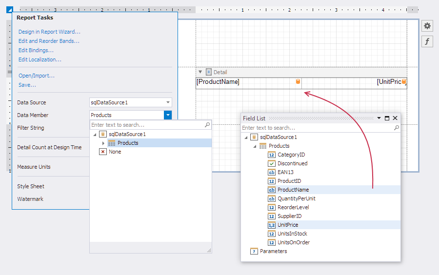 Drag and Drop Data Fields from Products Table