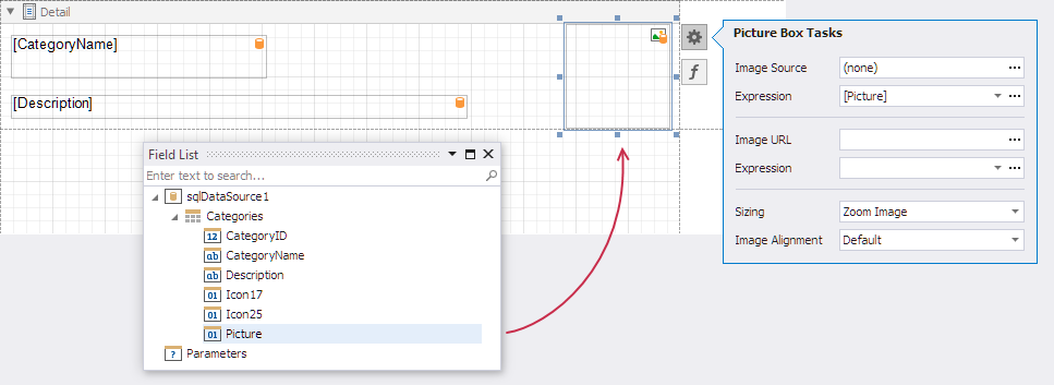 Drag and Drop Data Fields from Products Table