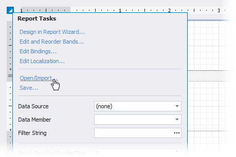 Report Smart Tag Menu with Open/Import Option