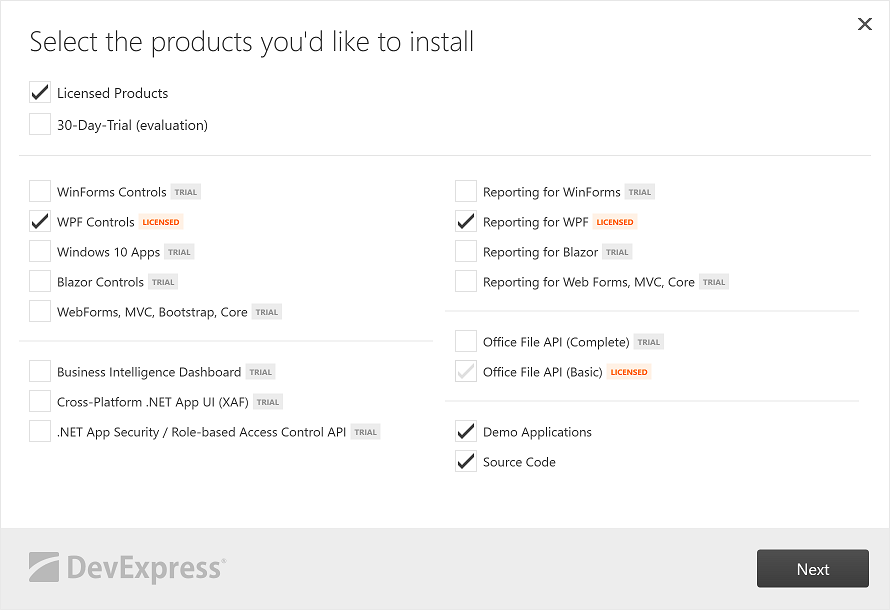 DevExpress Installer - WPF Subscription